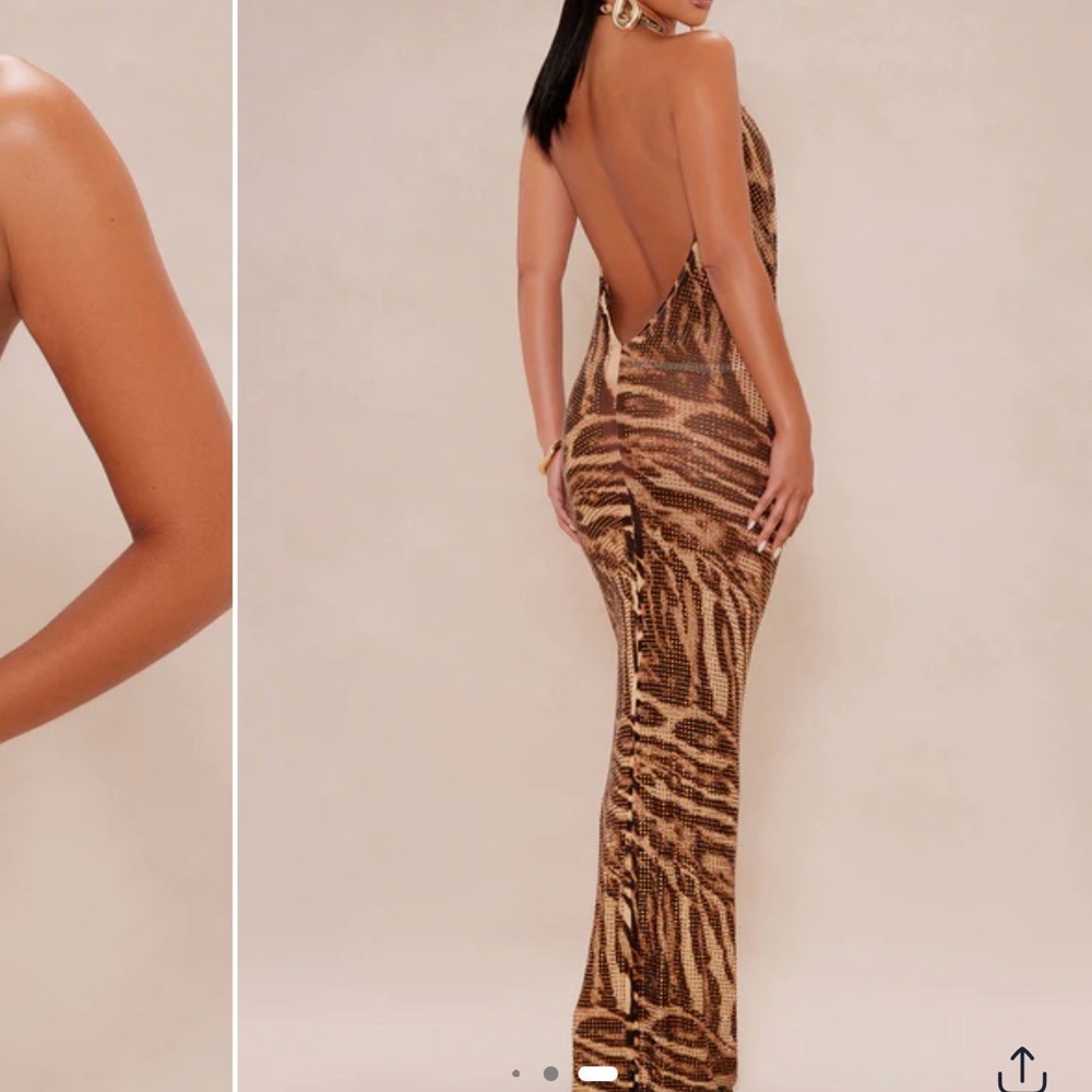 Brown Animal Print Halter Dress - Picture 4 of 5